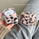 Qfdian Luxury Pink Leopard Print Winter Plush Earphone Case For AirPods 1 2 3 4 Pro 2 Bluetooth Headset Protective Shell With Keychain