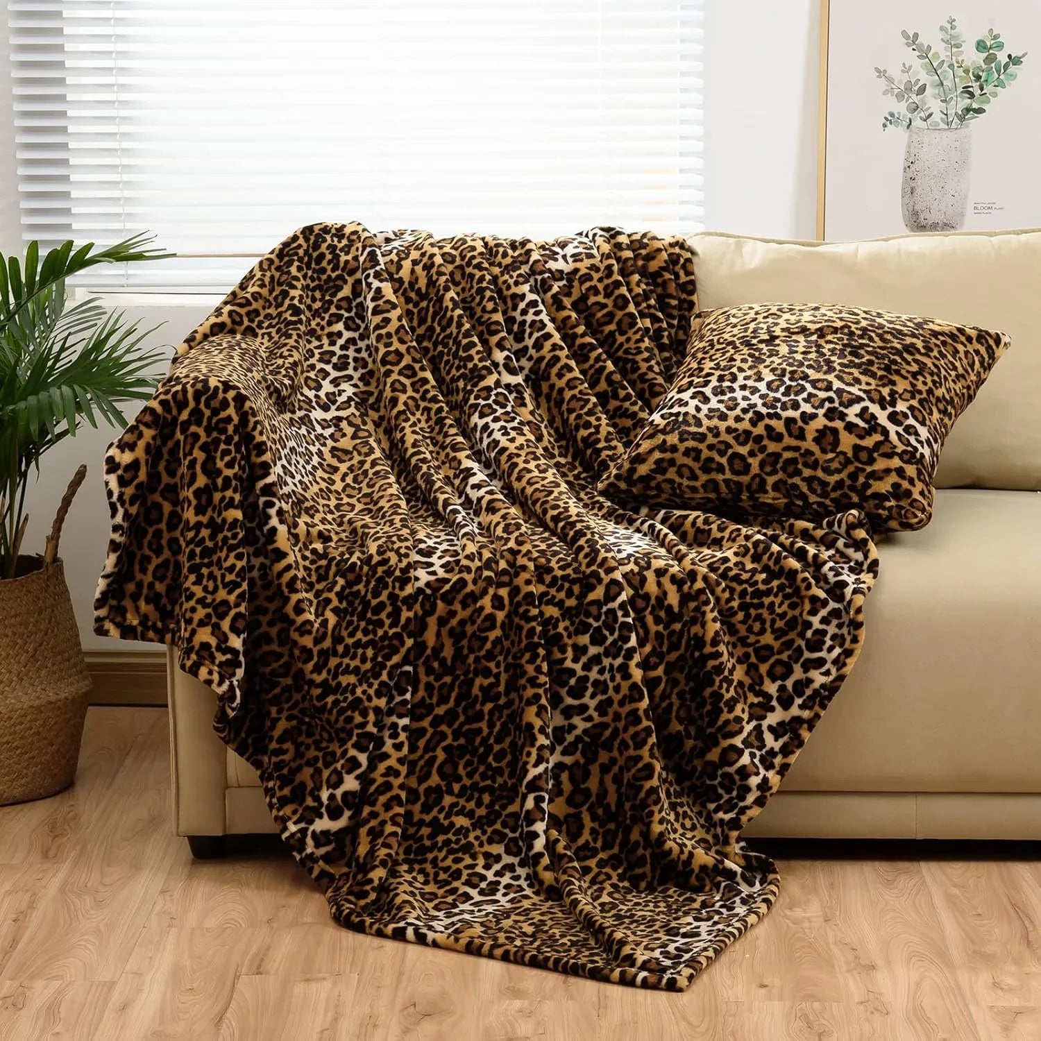 Qfdian Leopard Print Flannel Blanket, Wool Blanket, Single-sided Plush Bed Blanket, Sofa, Travel Super Soft Blanket
