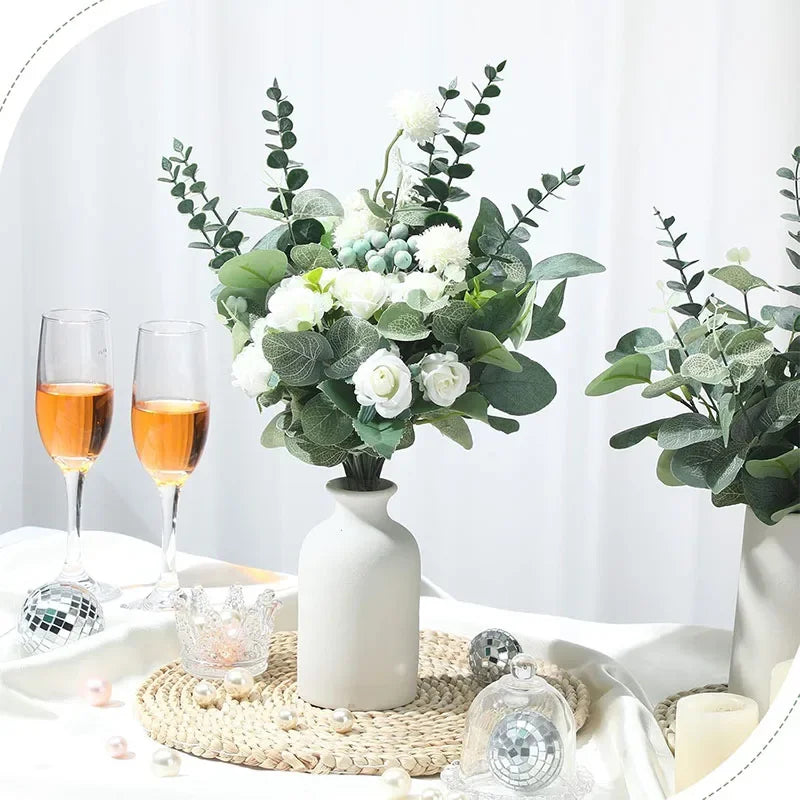 Qfdian 100 Pcs Mixed Eucalyptus Leaves Stems Bulk Artificial Silver Dollar Eucalyptus Leaves Picks Dried Eucalyptus Bundle Faux Spray