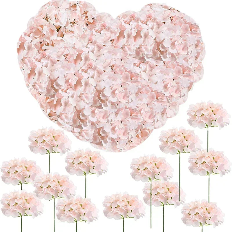 100 Pcs Hydrangea Artificial Flowers Silk Hydrangeas Flower Heads with Stems Fake Hydrangea Bouquet for Wedding DIY Floral Decor