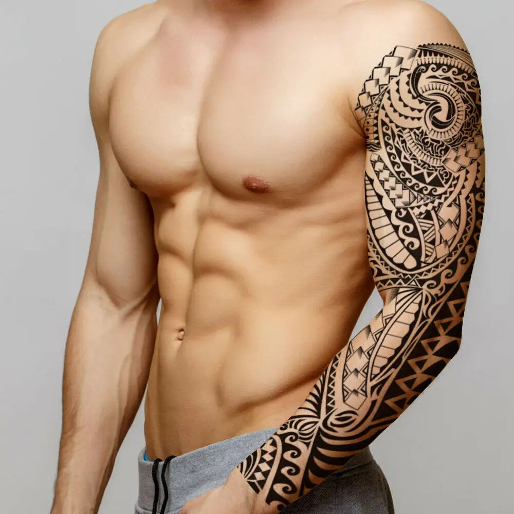 Qfdian Waterproof Full Arm Temporary Tattoo Sticker Tiger Lion Wolf Eye For Man Women Body Art Sleeve Flash Fake Shoulder Tatoo