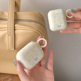 Qfdian Korea Cute Full Yellow Flower Gloss Soft Protection Case For Apple AirPods 1 2 3 4 Pro 2 Cover Shockproof Funda With Keychain