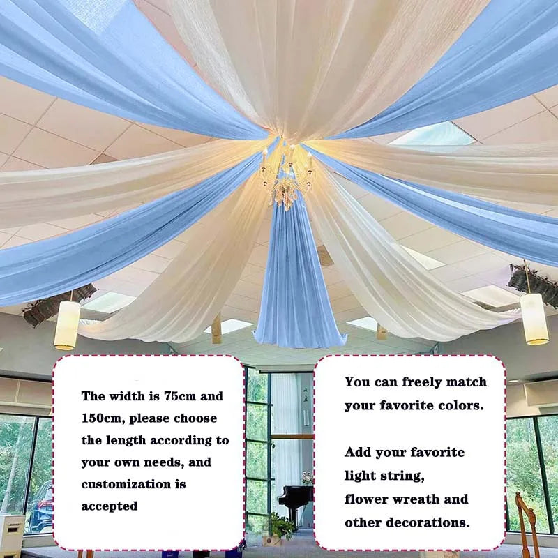 Qfdian Wedding Drapes Ceiling Decoration Chiffon Sheer Curtain for Weddings Reception Birthday Party Arch Drapery Tent Bedroom Backdrop