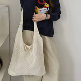 Qfdian Women Handbag Summer Hollow-out Bead Tote Bag Bucket Shoulder Bag Female Reticulate Netted Canvas Beach Handbag