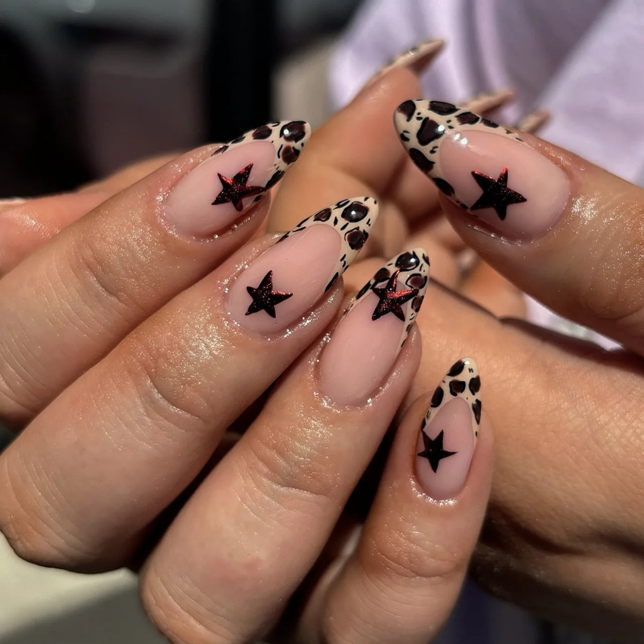 Qfdian 24Pcs Black Y2k Fake Nails with Diamond Halloween Long Almond False Nail Butterfly Design Wearable Oval Press on Nails Tips