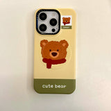 Qfdian Cartoon winter bear cute phone case for iphone 15pro 14promax 13promax 16 14 13 15 pro max magnetic stand holder ins fundas