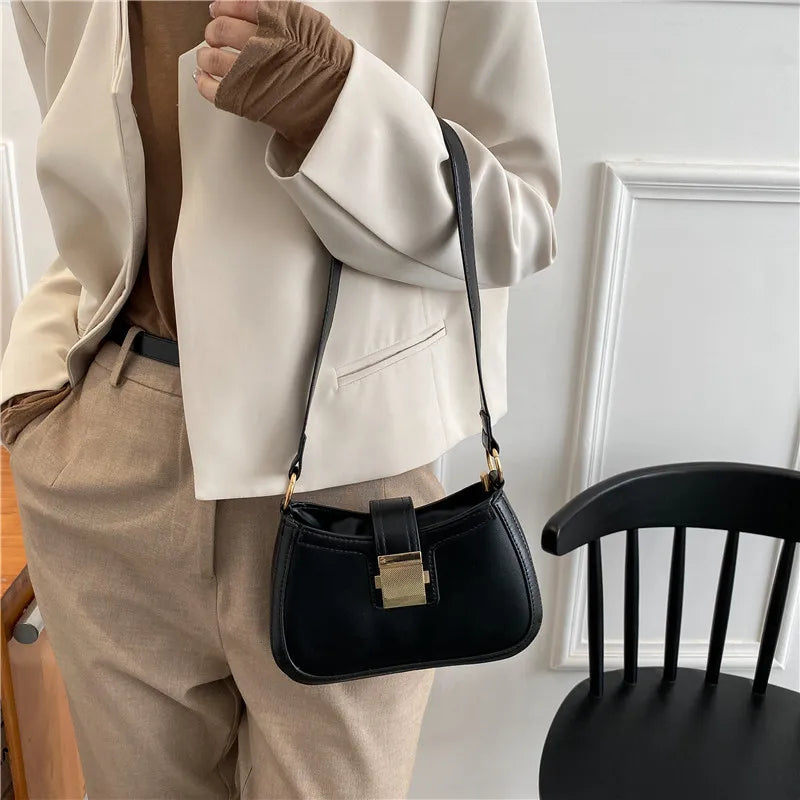 Qfdian Retro PU Leather Women's Crossbody Bag Korean Style Versatile Single Shoulder Underarm Bag