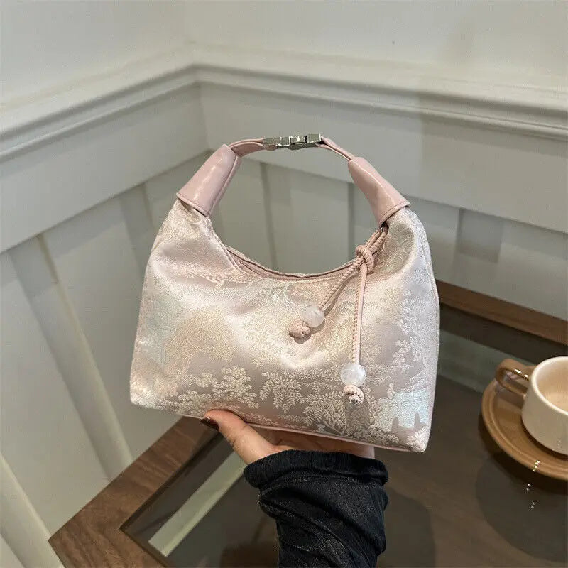 Qfdian Chinese Style Satin Embroidery Bag Women's Summer Crossbody Bag Handbag