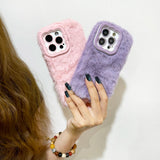 Qfdian New Stand Lens Frame Solid Color Plush Case for iPhone 16 15 14 13 12 11 Pro Max