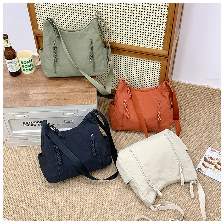 Qfdian Streetwear Women Simple Zipper Shoulder Bags All Match Y2k Aesthetic Fashion Handbags Casual Vintage Women Underarm Bag Trendy