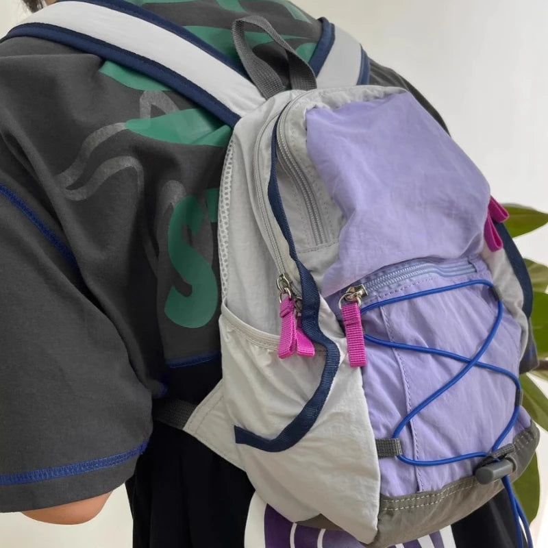 Qfdian Patchwork Contrast Color Fashion Backpacks Trendy All Match Travel Casual Backpack 2025 New Women Sweet Y2k Aesthetic Schoolbags