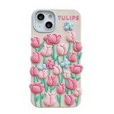 Qfdian Cute 3D Tulip Flower Butterfly Case For iPhone 13 12 11 14 15 Pro Max XS X XR 7 8 14 Plus SE 3 2 Silicone Soft Phone Back Cover