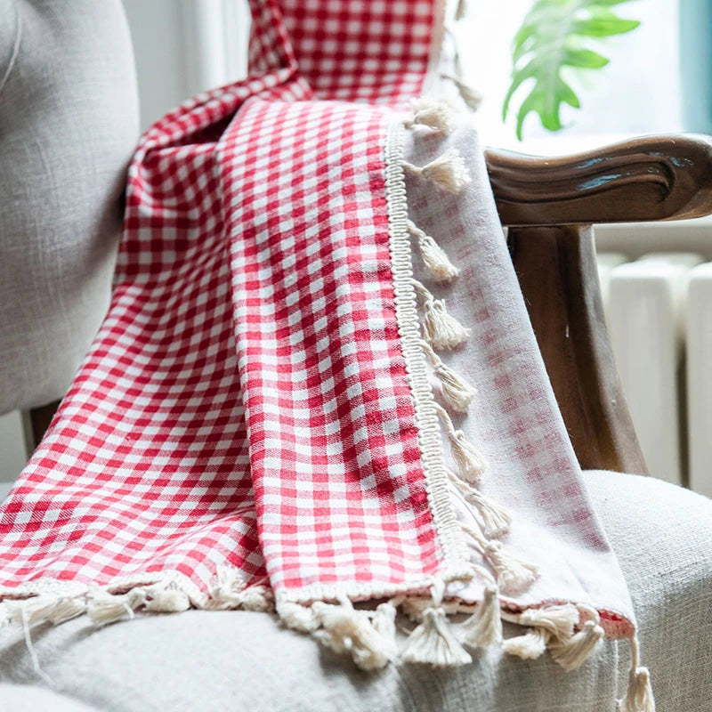 Qfdian Red White Plaid Curtains Blackout Check Pattern Rod Pocket for Living Room Bedroom Christmas Decoration Semi Sheer Window Drapes