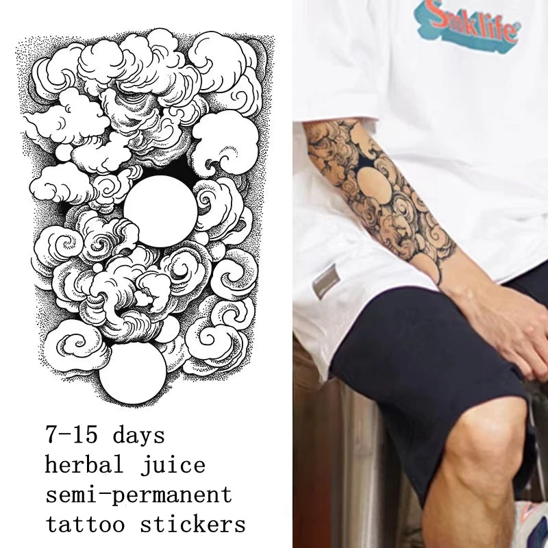 Qfdian Japanese Traditional Half Arm Herbal Juice Temporary Tattoo Stickers Sakura Leaf Lasting Art Fake Tattoo Men Women Faux Tatouage