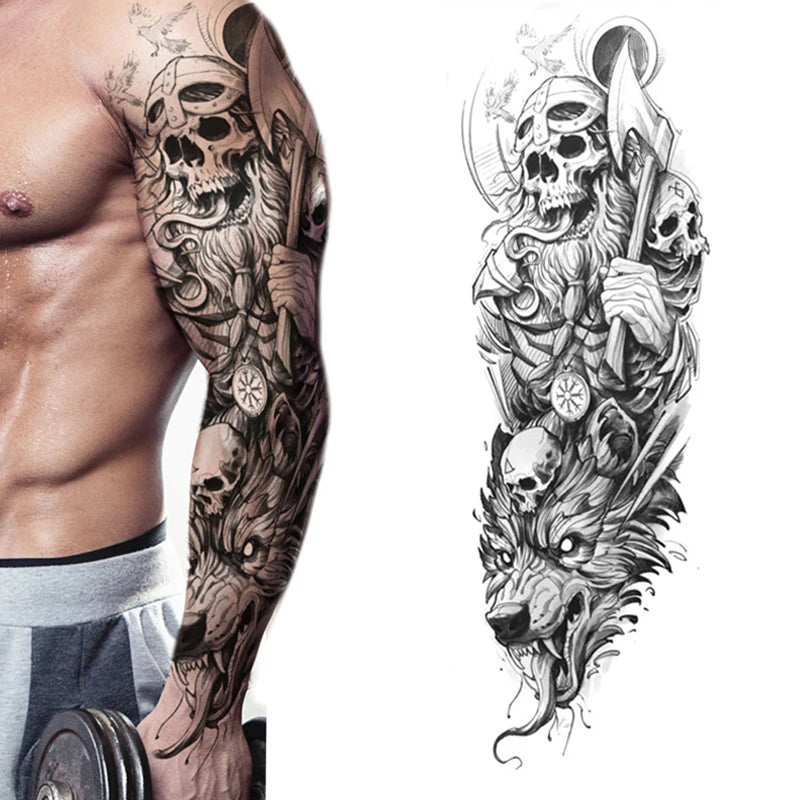 Qfdian Waterproof Full Arm Temporary Tattoo Sticker Tiger Lion Wolf Eye For Man Women Body Art Sleeve Flash Fake Shoulder Tatoo