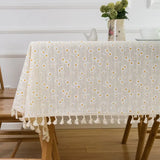 Qfdian Cotton Blend Tablecloth Beige Floral Printed Washable Farmhouse Table Cover for Wedding Party Living Room Baby Shower Decoration