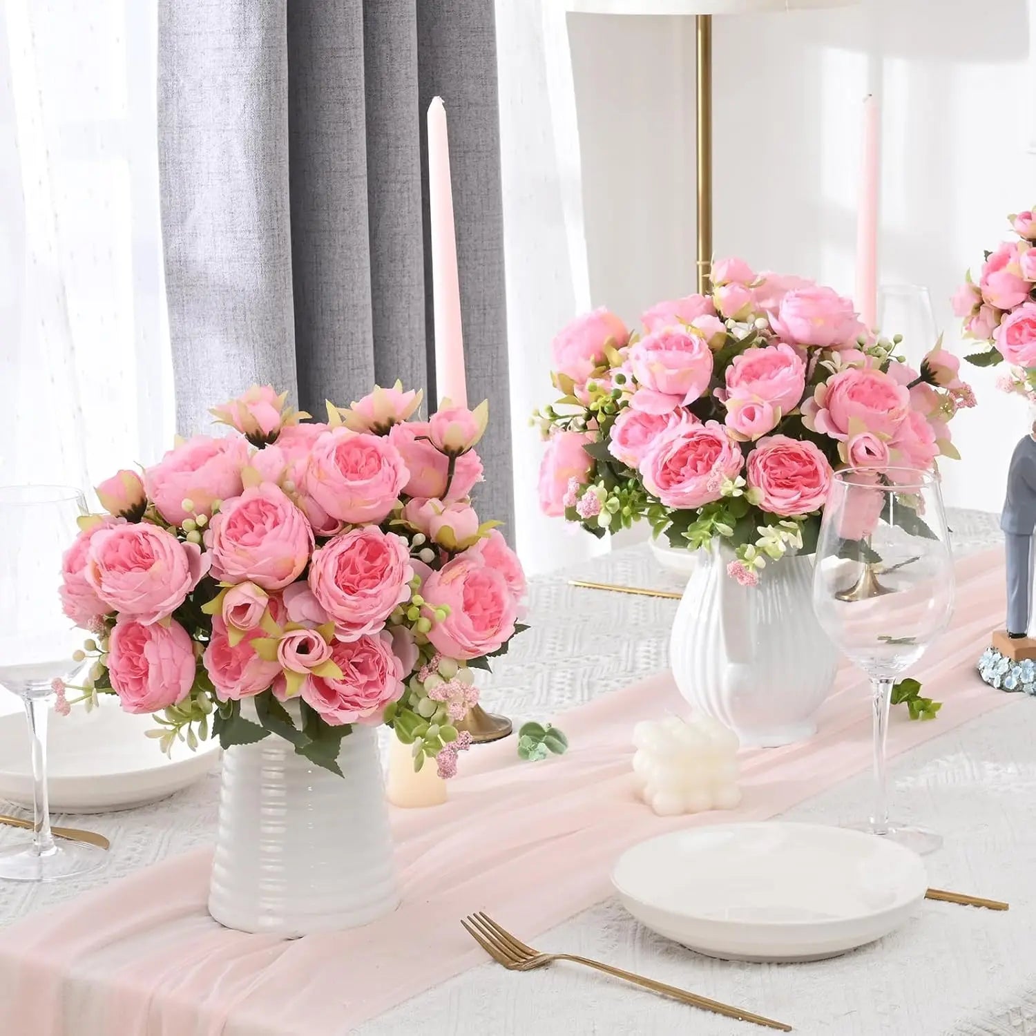 Qfdian 8 Packs Artificial Peonies Flowers Silk Peonies Flowers Fake Peonies Bouquet for Centerpiece Table Wedding Party Home Decor