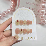 Qfdian 10Pcs Handmade Short Press On Nails Painted Little Rose Sweet Fake Nails Round Head False Nails Gentle for Girl Manicure Salon