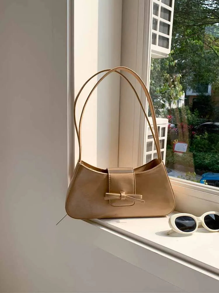 Qfdian Luxury Design All Match Y2k Aesthetic Bow Underarm Bag Women Fairy Elegant Shoulder Bags Office Lady Fashion Purses and Handbags