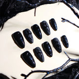 Qfdian Handmade Press on Nails Short Black Simple Reusable Adhesive False Nails Artifical Acrylic Full Cover Manicure Nail Tips Kit