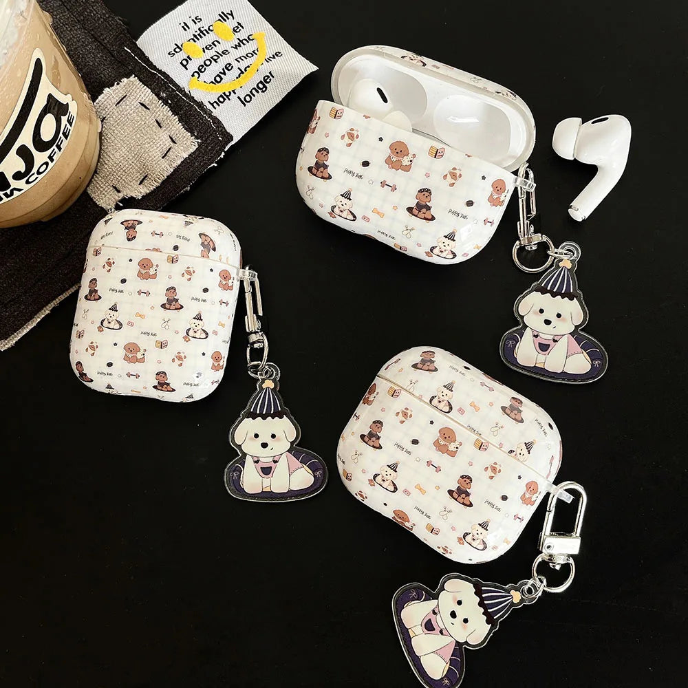 Qfdian Korea Ins Lovely Sit Dog Silicone Soft Case for AirPods 1/2/3/4 Pro 2 Wireless Bluetooth Earphone Charging Box Protection Coque