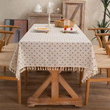 Qfdian Retro Small Flowers Rectangle Tablecloths Tassel Polyester Cotton Printed Table Covers for Living Room Kitchen Dining Decoration
