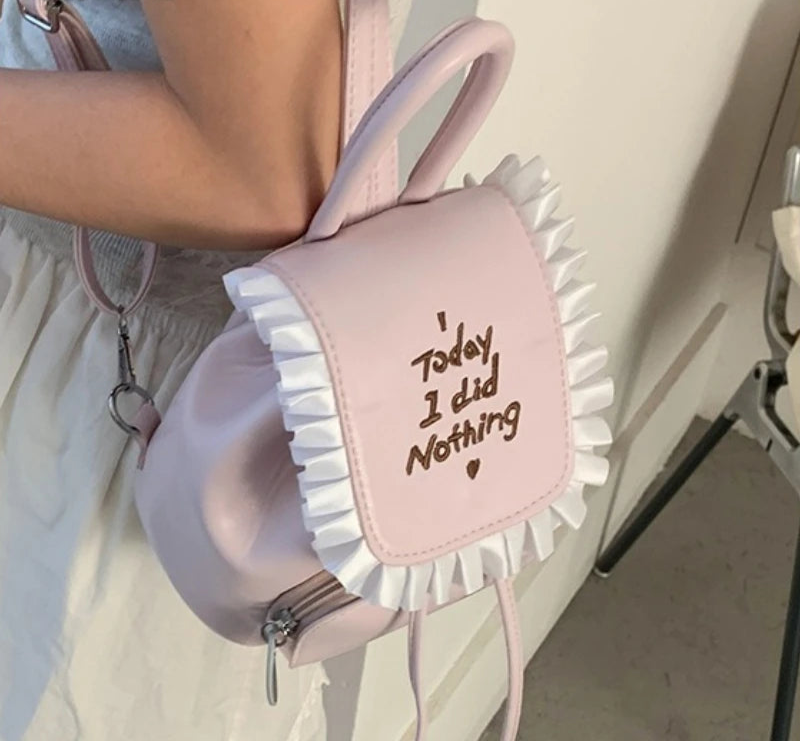 Qfdian Sweet Y2k Aesthetic Girls Letter Embroidery Preppy Schoolbags Women Students All Match Ins Fashion Ruffled Chic Mini Backpacks