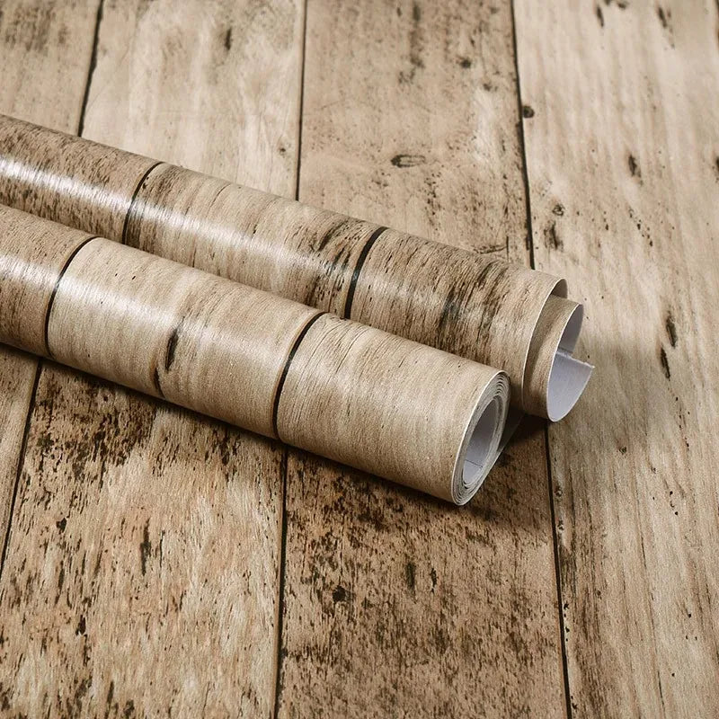 Qfdian 40CM X 1M Thickened Anti Fouling Waterproof Wood Grain Self-adhesive PVC Modern Furniture Decorative Wallpaper