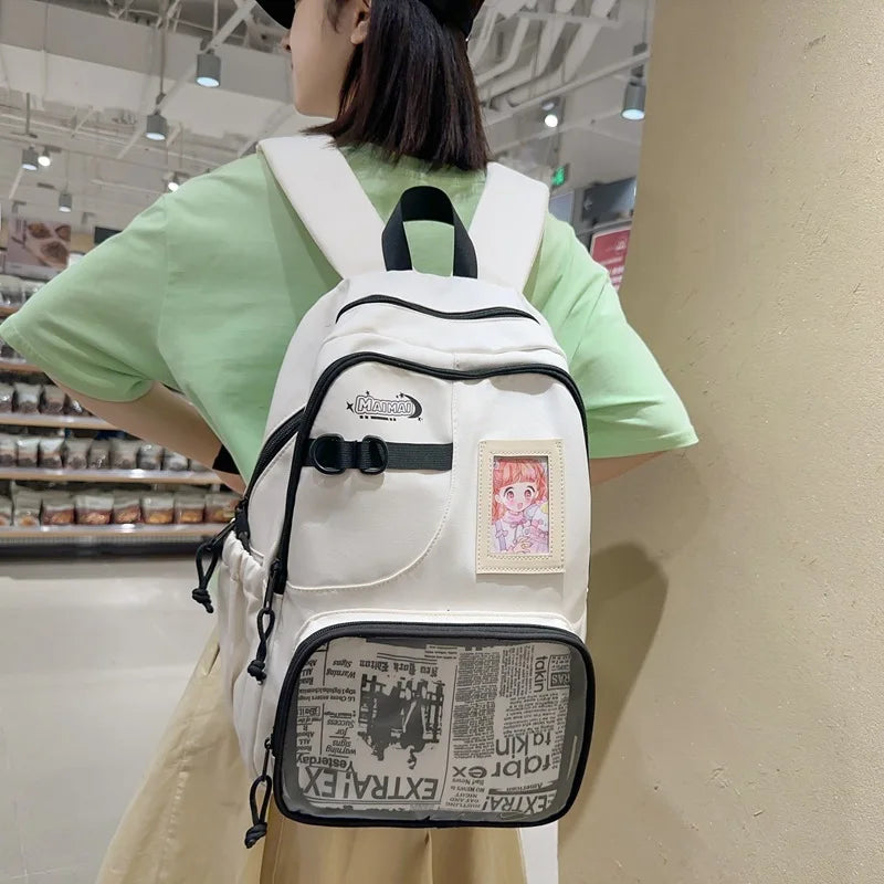 Qfdian Y2k Aesthetic Vintage Grunge Ita Bags High-capacity Transparent Laptop Schoolbags Women Students All Match Ins Preppy Backpacks