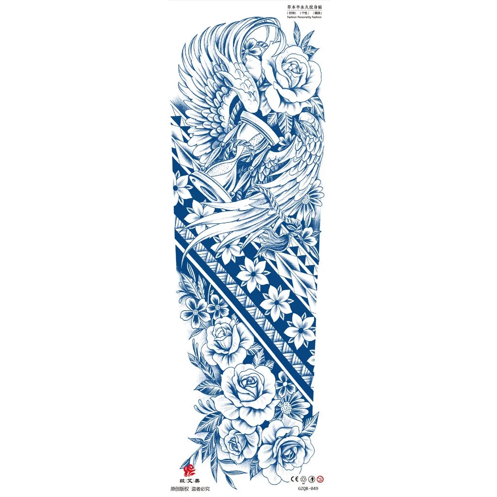Qfdian Full Leg Arm Temporary Herbal Juice Ink Tattoo Stickers Lasting  15 Days Waterproof Tattoo  Animal  Tattoo Stickers for Men Boys