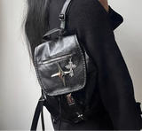 Qfdian Women Vintage Punk Star Cross Backpacks Y2k Aesthetic College Students Backpack Streetwear All Match Gothic Simple Schoolbags