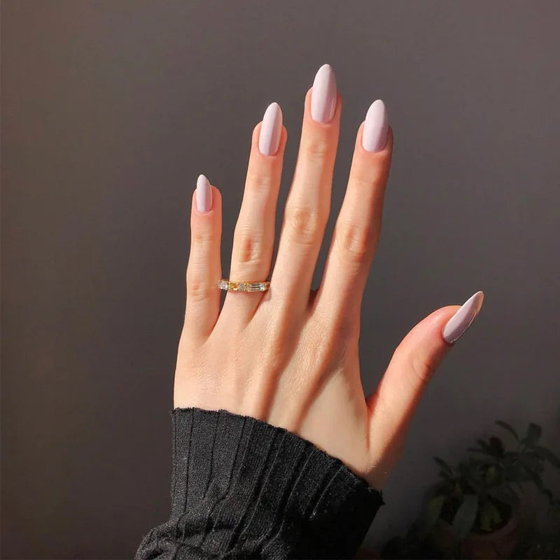 Qfdian 24Pcs Solid Nude Color Fake Nails with Jelly Glue Short Almond Press on False Nails Wearable Oval Finished Full Cover Nail Tips