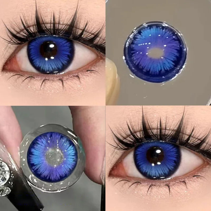 Qfdian Prussian Blue Color Contact Lenses Cosplay Softlens for Eyes Lenses Eyecontacts with Myopia