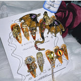 Qfdian 10Pcs High Quality Handmade Press on Nails Real Shot Pure Hand Drawn Wealth Accumulating Dragon Amber Exaggerated Super Cool
