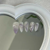 Qfdian Handmade Press on Nails Purple Fake Nails with Butterfly Sparkling False Nails Sweet Acrylic Full Cover Almond Nails