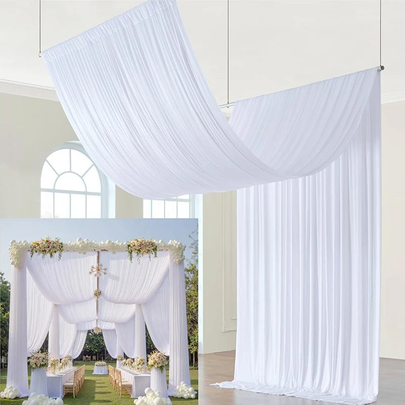 Qfdian 1Panel White Backdrop Ceiling Drapes Wrinkle Free Tent Rod Pocket Curtains Fabric for Wedding Ceremony Birthday Party Decoration