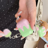 Qfdian Korea Lovely Fresh Strawberry Pattern Silicone Earphone Case for AirPods 2 3 4 Pro 2nd Generation Protective Cover Cute Pendant