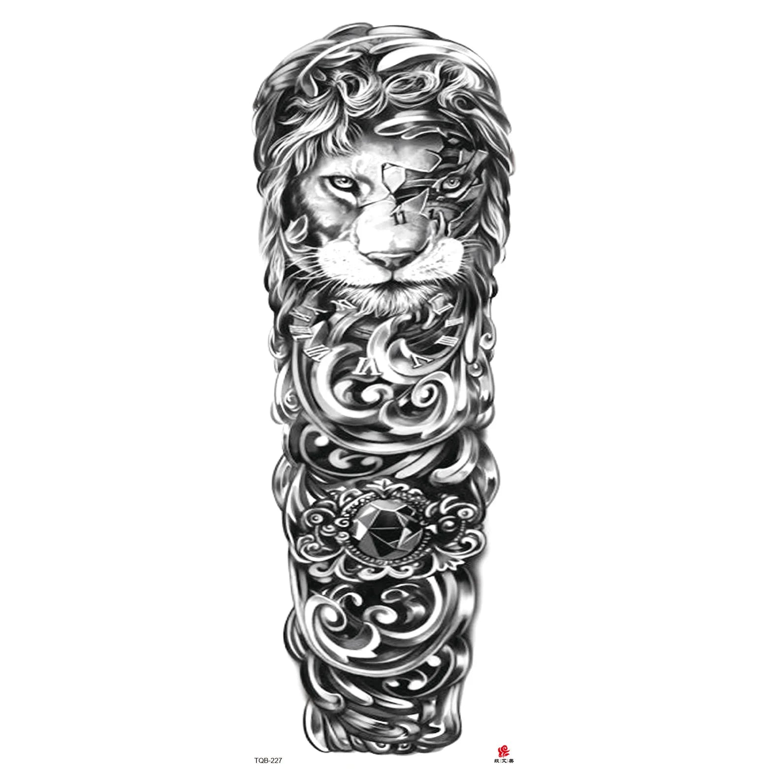 Qfdian Full Arm Tattoo Waterproof Temporary StickerCool Skull Fish Dragon Lion Clock Men Women Art Fake Sticker Glitter Style