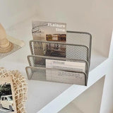 Qfdian 1 Pcs Black Desktop Office Storage Grid Metal Three-layer Business Card File Office Supplies Storage Rack