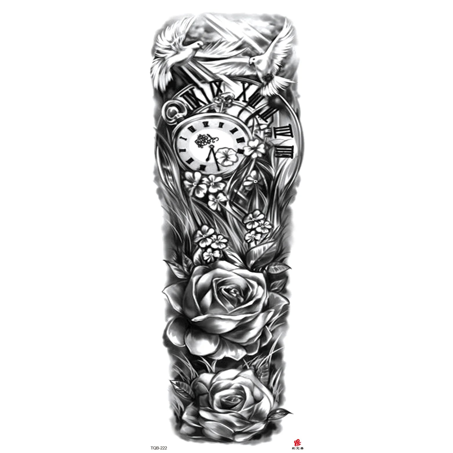 Qfdian Full Arm Tattoo Waterproof Temporary StickerCool Skull Fish Dragon Lion Clock Men Women Art Fake Sticker Glitter Style