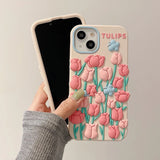 Qfdian Cute 3D Tulip Flower Butterfly Case For iPhone 13 12 11 14 15 Pro Max XS X XR 7 8 14 Plus SE 3 2 Silicone Soft Phone Back Cover