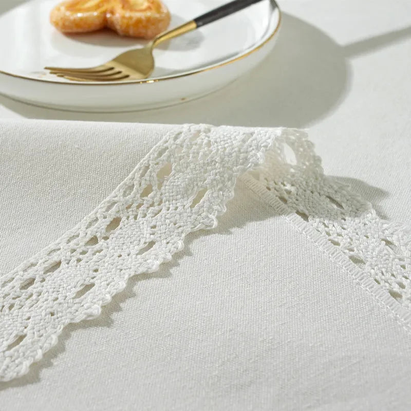 Qfdian Classic White Lace Tablecloths Rectangle Dust-Proof Table Covers for Living Room Kitchen Dinner Picnic Tabletop Home Decorations