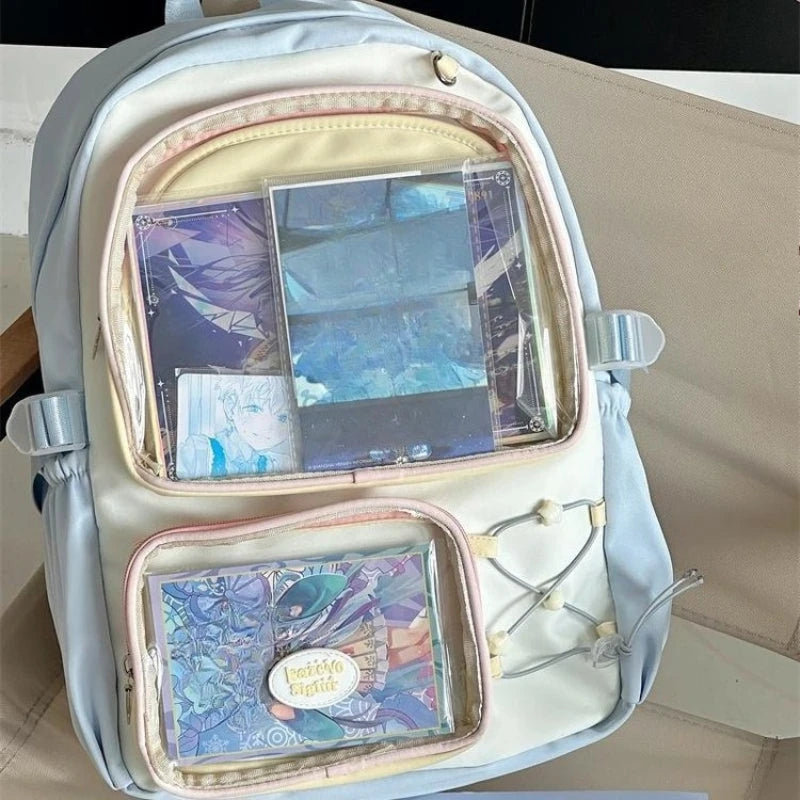 Qfdian High-capacity Y2k Aesthetic Star Print Schoolbags Transparent All Match Casual Ita Bags Sweet Preppy Backpacks for Women Student