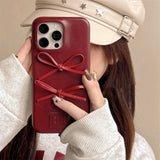 Qfdian Retro Fashion Lovely Bowknot Leather Case For iPhone 16 15 13 14 Pro Max Soft Matte TPU Phone Back Cover