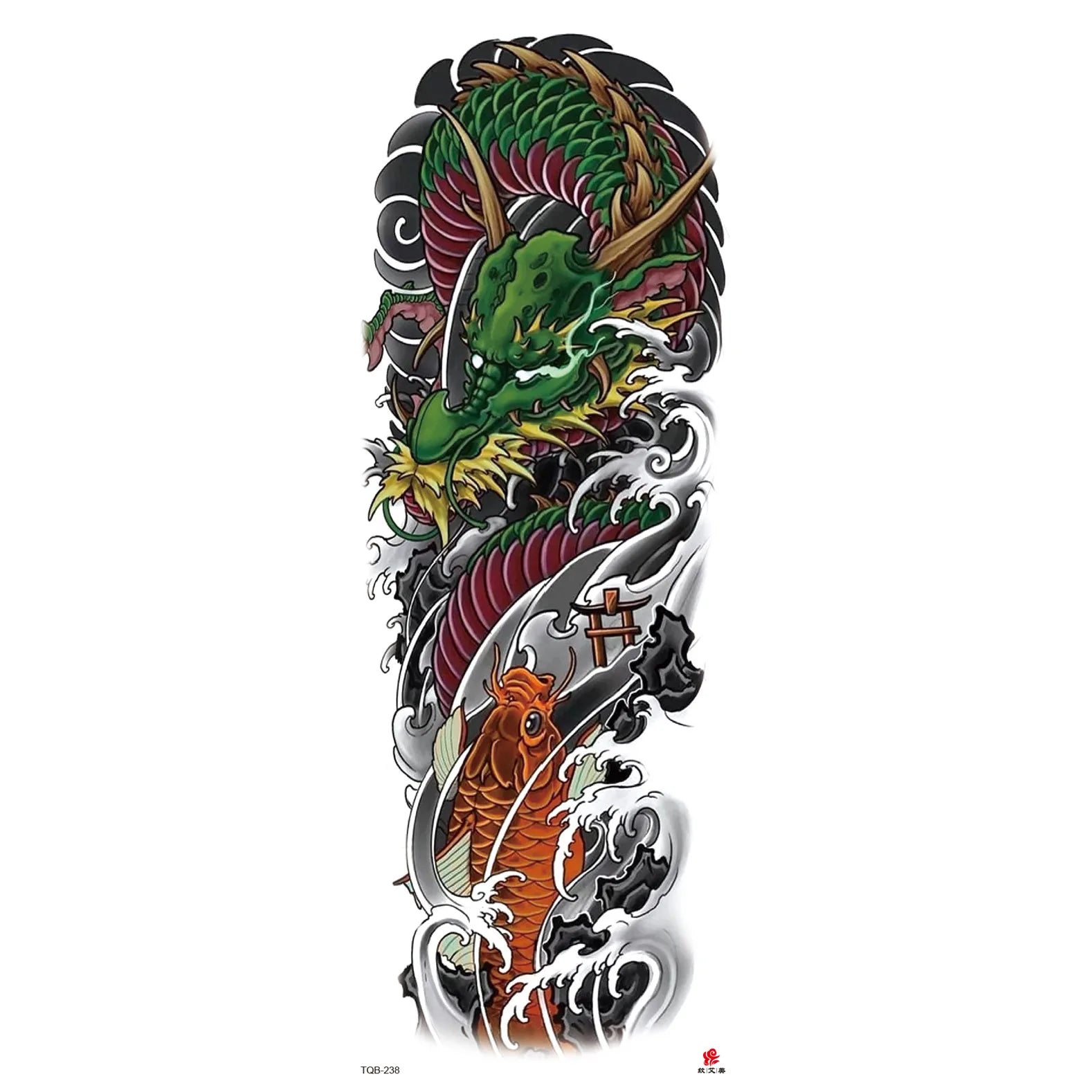 Qfdian Full Arm Tattoo Waterproof Temporary StickerCool Skull Fish Dragon Lion Clock Men Women Art Fake Sticker Glitter Style