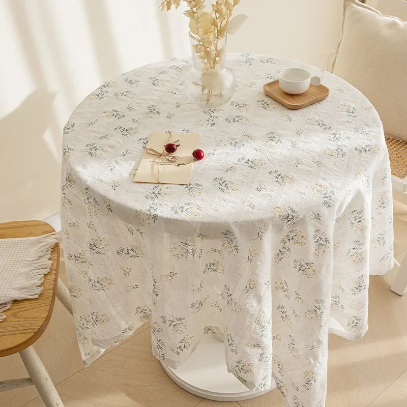 Qfdian Tassel Tablecloths Round Dust-Proof Cotton Fabric Table Cover for Living Room Kitchen Picnic Dinning Tabletop Decorations