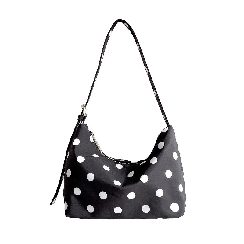 Qfdian Nylon Casual All Match Fashion Dot Shoulder Bags Women Y2k Aesthetic Simple Underarm Bag Vintage Office Lady Purses and Handbags
