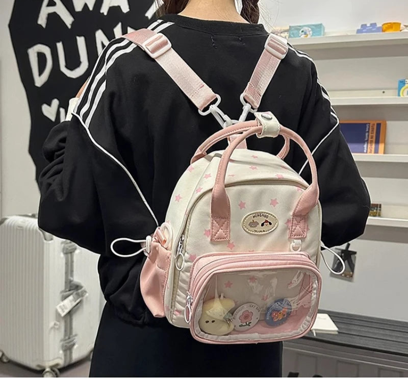 Qfdian Transparent Fashion Preppy Mini Backpacks Sweet Kawaii Star Print Ita Bags Y2k Aesthetic Students Casual Travel Schoolbags Women