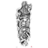 Qfdian Full Arm Tattoo Waterproof Temporary StickerCool Skull Fish Dragon Lion Clock Men Women Art Fake Sticker Glitter Style