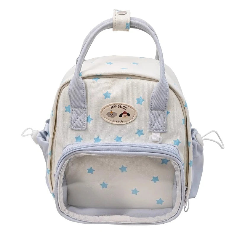 Qfdian Transparent Fashion Preppy Mini Backpacks Sweet Kawaii Star Print Ita Bags Y2k Aesthetic Students Casual Travel Schoolbags Women